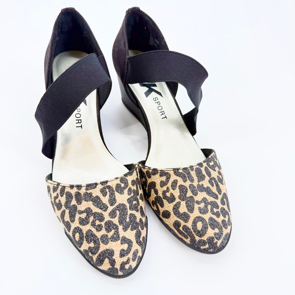 Anne Klein Sport Leopard Wedge Shoes Women's 9.5M Animal Print Mary Jane Flats